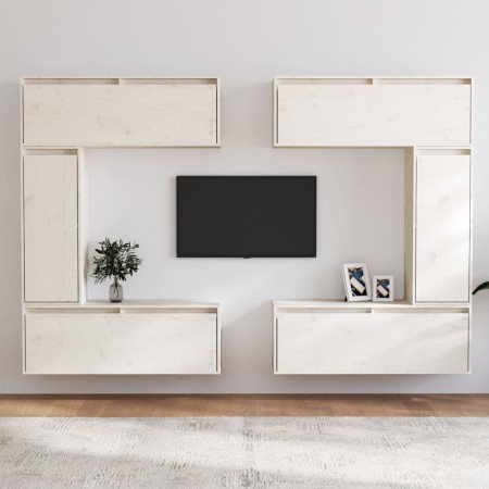 TV-Möbel 6-teilig aus massivem weißem Kiefernholz von vidaXL, TV-Möbel - Ref: Foro24-3100200, Preis: 318,54 €, Rabatt: %