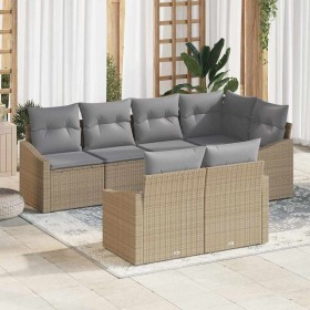 Conjunto de sofá de jardín 7 pcs Beige Poliratán
