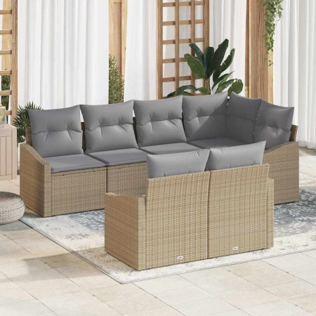 Conjunto de sofá de jardín 7 pcs Beige Poliratán