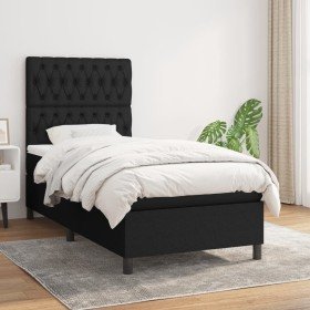 Cama box spring con colchón tela negro 90x200 cm Cama box spring con colchón tela negro 90x200 cm