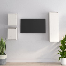 TV-Möbel 3-teilig aus massivem weißem Kiefernholz von vidaXL, TV-Möbel - Ref: Foro24-3100165, Preis: 130,14 €, Rabatt: %