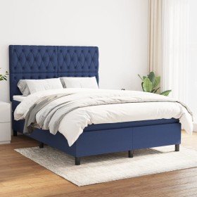 Cama box spring con colchón tela azul 140x190 cm Cama box spring con colchón tela azul 140x190 cm