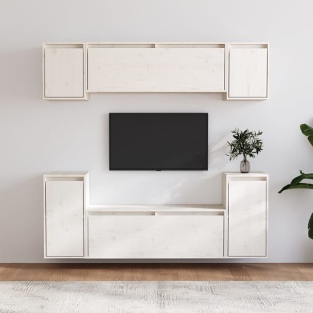 TV-Möbel 6-teilig aus massivem weißem Kiefernholz von vidaXL, TV-Möbel - Ref: Foro24-3100190, Preis: 256,83 €, Rabatt: %
