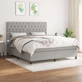 Cama box spring con colchón tela gris claro 160x200 cm Cama box spring con colchón tela gris claro 160x200 cm
