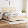 Cama box spring con colchón tela color crema 180x200 cm