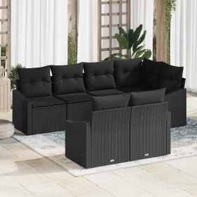 Conjunto de sofá de jardín 7 pcs Negro Poliratán