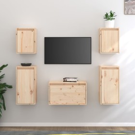 Muebles para TV 5 piezas madera maciza de pino