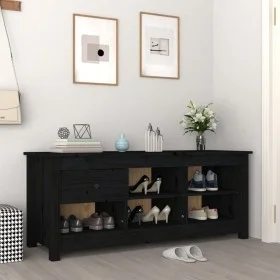 Solid black pine wood shoe cabinet 110x38x45.5 cm by vidaXL, Shoe racks and shoe organizers - Ref: Foro24-814598, Price: 82,6...