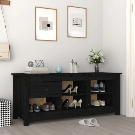 Solid black pine wood shoe cabinet 110x38x45.5 cm by vidaXL, Shoe racks and shoe organizers - Ref: Foro24-814598, Price: 82,6...