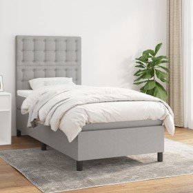 Cama box spring con colchón tela gris claro 90x190 cm Cama box spring con colchón tela gris claro 90x190 cm