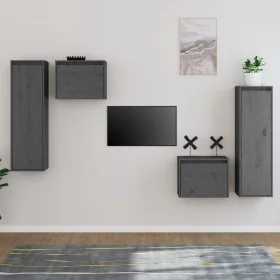 TV-Möbel 4-teilig aus massivem grauem Kiefernholz von vidaXL, TV-Möbel - Ref: Foro24-3100251, Preis: 155,32 €, Rabatt: %