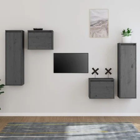 Muebles para TV 4 piezas madera maciza de pino gris de vidaXL, Muebles TV - Ref: Foro24-3100251, Precio: 155,32 €, Descuento: %