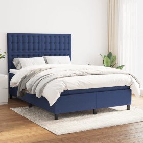 Cama box spring con colchón tela azul 140x200 cm Cama box spring con colchón tela azul 140x200 cm