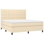 Cama box spring con colchón tela color crema 160x200 cm