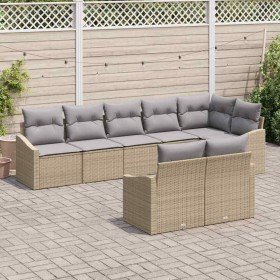 Conjunto de sofá de jardín 8 pcs Beige Poliratán