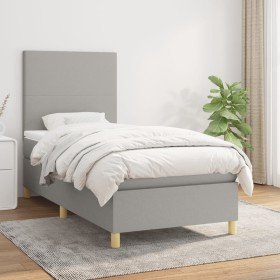 Cama box spring con colchón tela gris claro 90x190 cm Cama box spring con colchón tela gris claro 90x190 cm