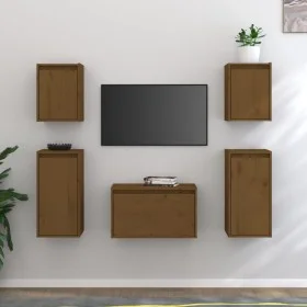 TV-Möbel 5-teilig aus massivem honigbraunem Kiefernholz von vidaXL, TV-Möbel - Ref: Foro24-3100272, Preis: 152,79 €, Rabatt: %
