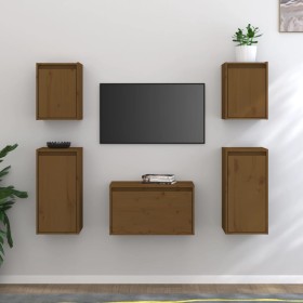 TV-Möbel 5-teilig aus massivem honigbraunem Kiefernholz von vidaXL, TV-Möbel - Ref: Foro24-3100272, Preis: 155,16 €, Rabatt: %