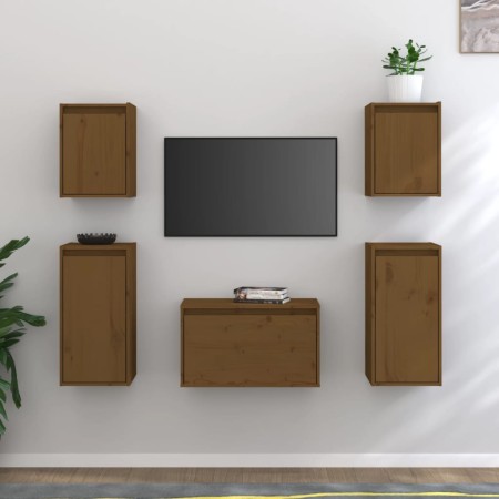 TV-Möbel 5-teilig aus massivem honigbraunem Kiefernholz von vidaXL, TV-Möbel - Ref: Foro24-3100272, Preis: 155,16 €, Rabatt: %