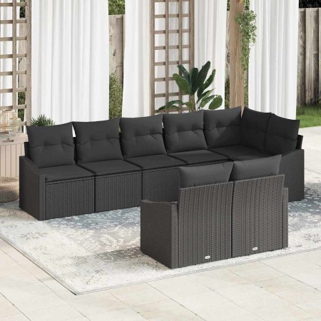 Conjunto de sofá de jardín 8 pcs Negro Poliratán
