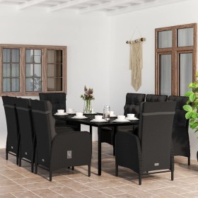 Juego de comedor de jardín 9 piezas con cojines negro