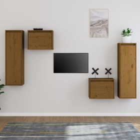 Muebles para TV 4 piezas madera maciza de pino marrón miel de vidaXL, Muebles TV - Ref: Foro24-3100252, Precio: 157,55 €, Des...