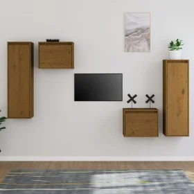 TV furniture 4 pieces solid honey brown pine wood by vidaXL, TV Furniture - Ref: Foro24-3100252, Price: 155,57 €, Discount: %