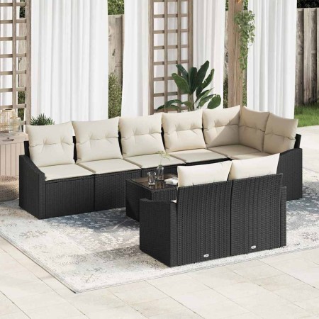Conjunto de sofá de jardín 9 pcs Negro Poliratán