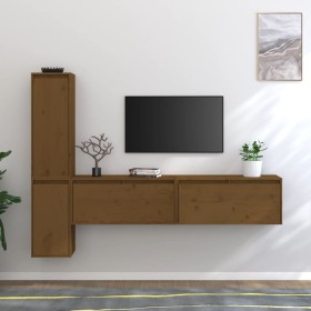 Muebles para TV 4 piezas madera maciza de pino marrón miel