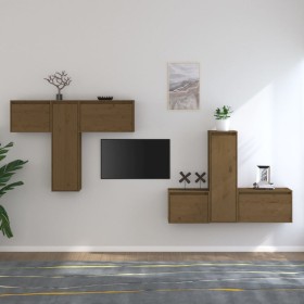Muebles para TV 6 piezas madera maciza de pino marrón miel