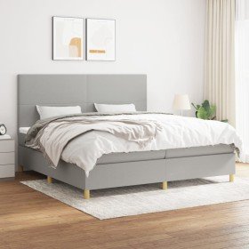 Cama box spring con colchón tela gris claro 200x200 cm Cama box spring con colchón tela gris claro 200x200 cm