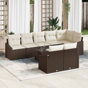 Conjunto de sofá de jardín 9 pcs Marrón Poliratán