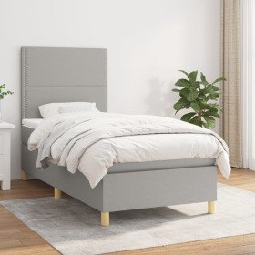 Cama box spring con colchón tela gris claro 90x200 cm Cama box spring con colchón tela gris claro 90x200 cm