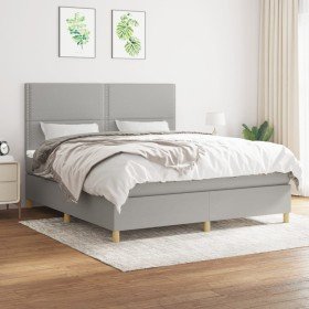 Cama box spring con colchón tela gris claro 180x200 cm Cama box spring con colchón tela gris claro 180x200 cm