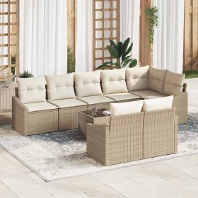 Conjunto de sofá de jardín 9 pcs Beige Poliratán