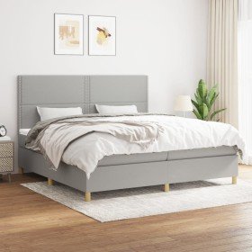 Cama box spring con colchón tela gris claro 200x200 cm Cama box spring con colchón tela gris claro 200x200 cm