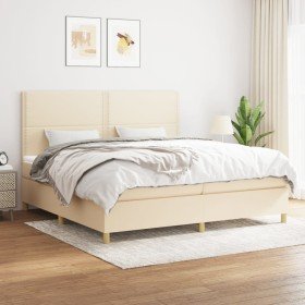 Cama box spring con colchón tela color crema 200x200 cm en Camas y somieres | Comprar online en Foro24
