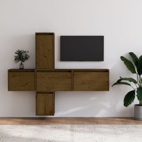 Muebles para TV 5 piezas madera maciza de pino marrón miel