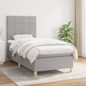Cama box spring con colchón tela gris claro 90x190 cm Cama box spring con colchón tela gris claro 90x190 cm