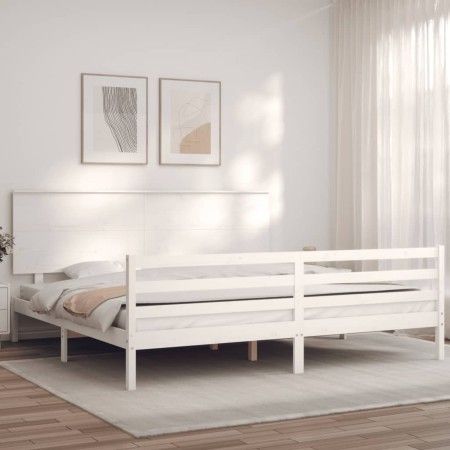 Weißer Massivholzbettrahmen mit Kopfteil 200x200 cm von vidaXL, Betten und Lattenroste - Ref: Foro24-3195242, Preis: 172,22 €...