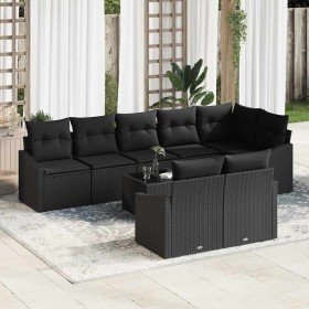 Conjunto de sofá de jardín 9 pcs Negro Poliratán