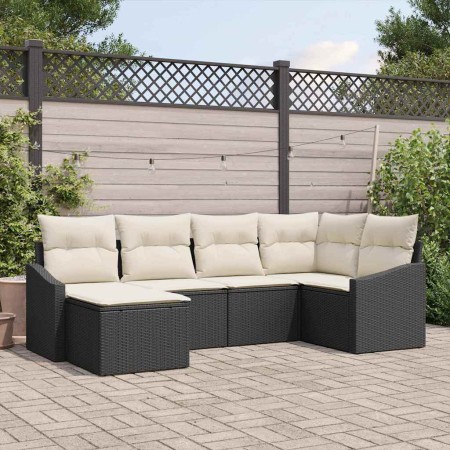 Conjunto de sofá de jardín 6 pcs Negro Poliratán