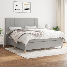 Cama box spring con colchón tela gris claro 180x200 cm Cama box spring con colchón tela gris claro 180x200 cm