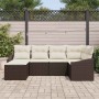 Conjunto de sofá de jardín 6 pcs Marrón Poliratán