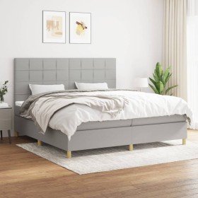 Cama box spring con colchón tela gris claro 200x200 cm en Camas y somieres | Comprar online en Foro24