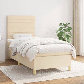 Cama box spring con colchón tela color crema 100x200 cm en Camas y somieres | Comprar online en Foro24