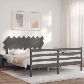 Estructura de cama con cabecero madera maciza gris 160x200 cm