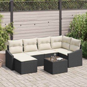 Conjunto de sofá de jardín 7 pcs Negro Poliratán en Conjuntos de jardín | Comprar online en Foro24