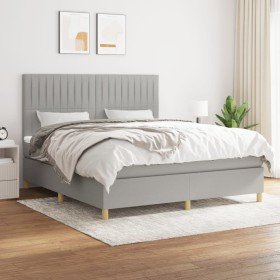 Cama box spring con colchón tela gris claro 160x200 cm Cama box spring con colchón tela gris claro 160x200 cm
