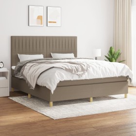 Cama box spring con colchón tela gris taupe 160x200 cm